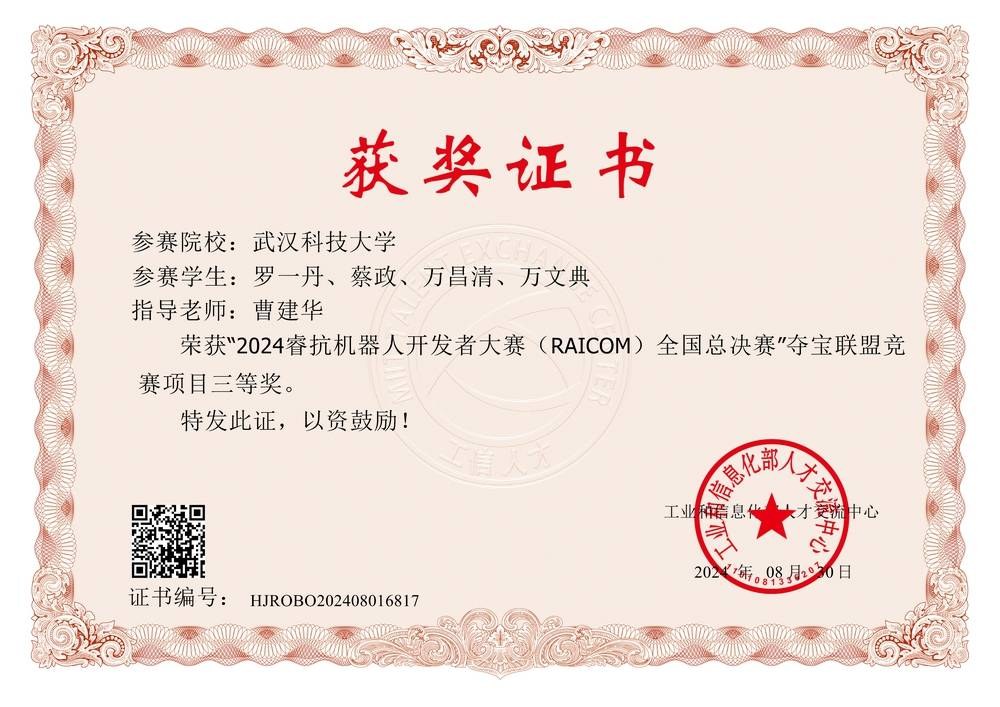 2024睿抗机器人开发者大赛（RAICOM）全国总决赛夺宝联盟国家三等奖